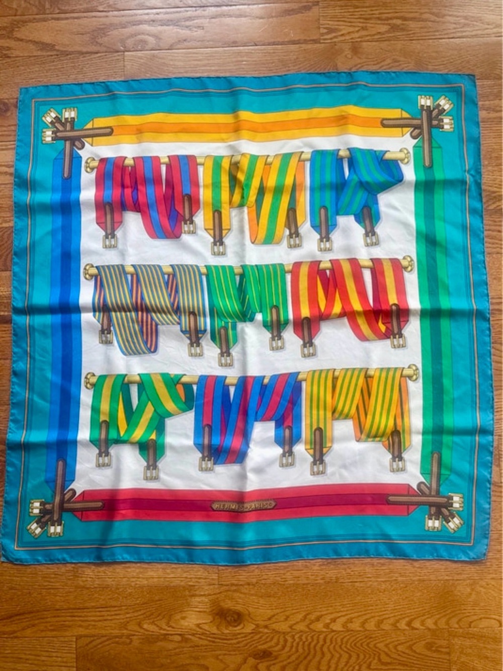 Authentic Vintage Hermès "Les Sangles" Silk Scarf Carre 90 J. Metz